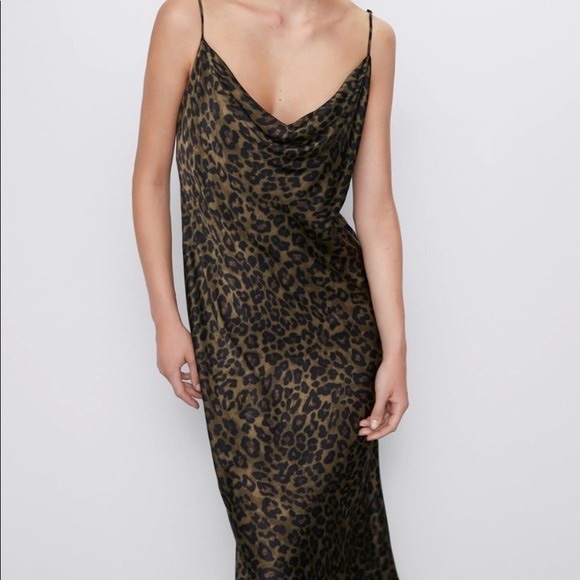 Zara olive green + black leopard print slip dress - Size Small - Picture 5 of 5